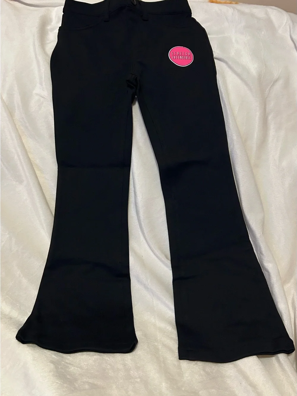 The Children's Place Black Flare Leggings with Pink Logo Patch